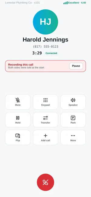Cannon VoIP app: On a call