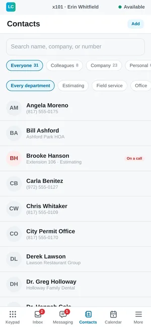 Cannon VoIP app contacts with colleague status
