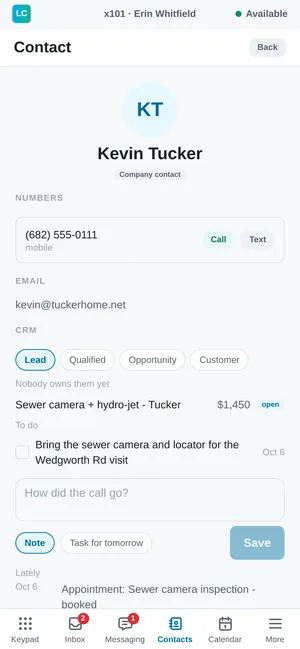 Cannon VoIP app: CRM card