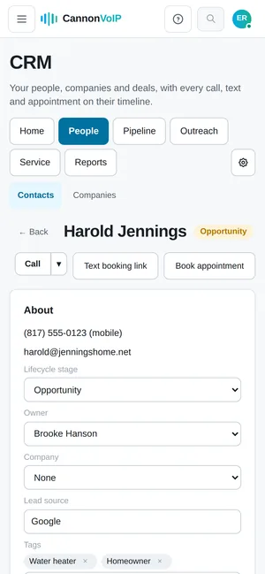CRM record in the Cannon VoIP portal on a phone