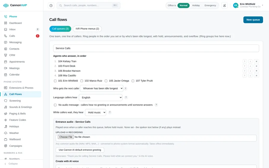 Ring group and queue editor
