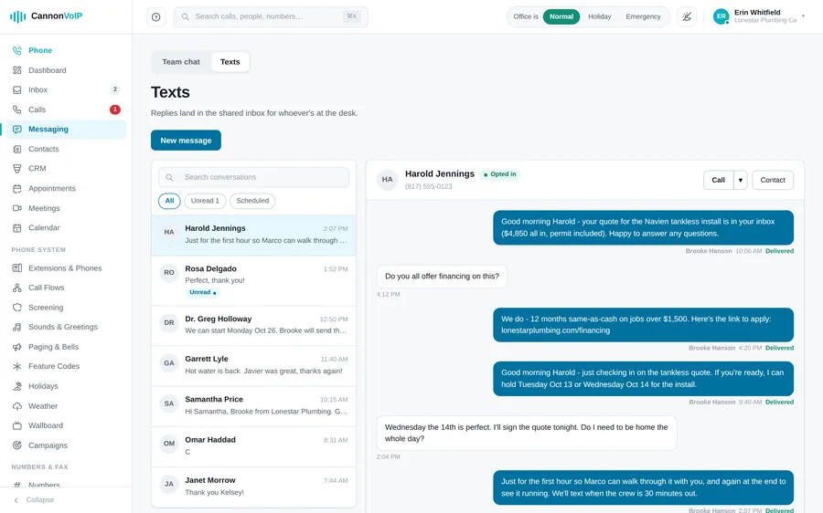 Shared text inbox