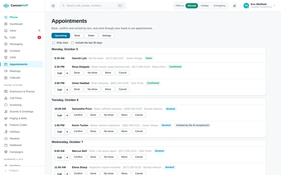 Appointments page